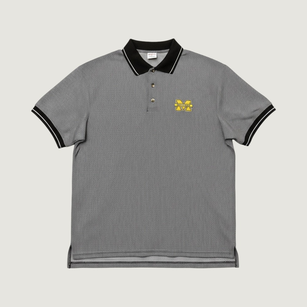 True Fan Michigan Wolverines Mens Large Polo Shirt Black White Micro Pattern L‎